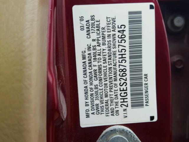 2HGES26875H575645 - 2005 HONDA CIVIC EX Qırmızı foto 10