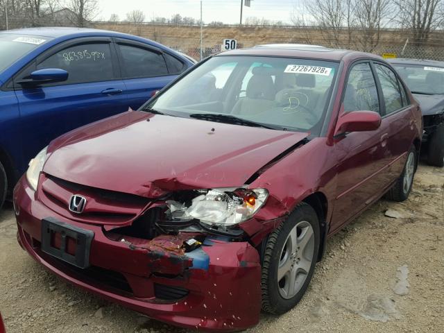 2HGES26875H575645 - 2005 HONDA CIVIC EX RED photo 2