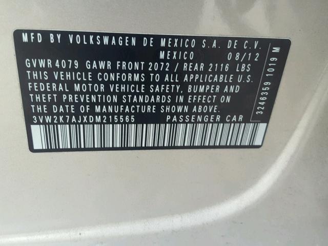 3VW2K7AJXDM215565 - 2013 VOLKSWAGEN JETTA BASE 银色 照片 10