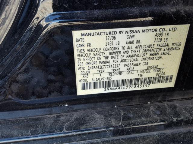 1N4BA41E77C845157 - 2007 NISSAN MAXIMA SE BLACK photo 10