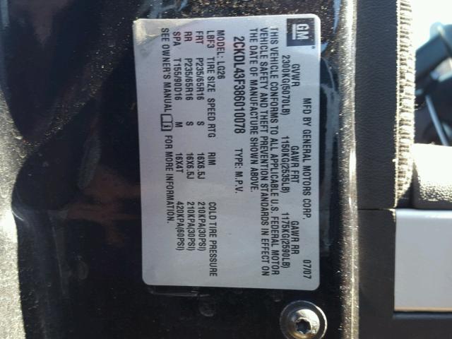 2CKDL43F386010078 - 2008 PONTIAC TORRENT BLACK photo 10