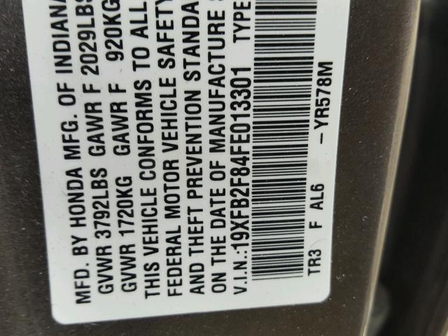 19XFB2F84FE013301 - 2015 HONDA CIVIC EX ნაცრისფერი ფოტო 10