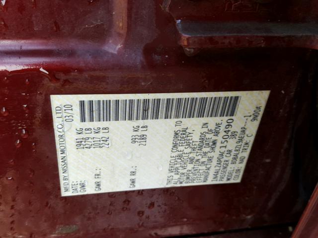 1N4AL2AP0AC150490 - 2010 NISSAN ALTIMA BAS MAROON photo 10