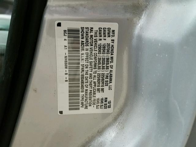 5FNRL18504B048318 - 2004 HONDA ODYSSEY LX SILVER photo 10