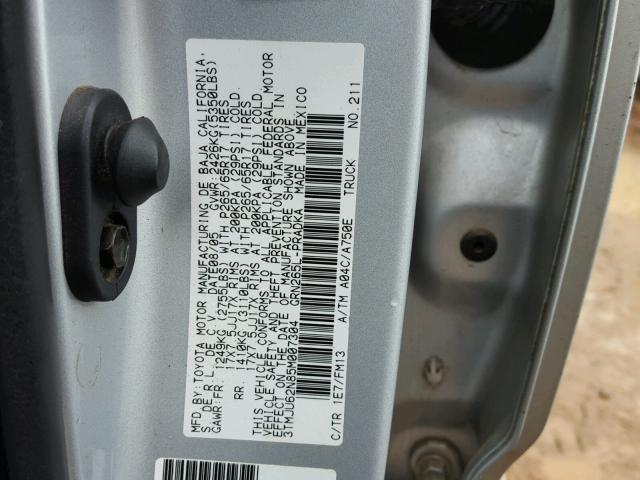 3TMJU62N85M007304 - 2005 TOYOTA TACOMA DOU SILVER photo 10