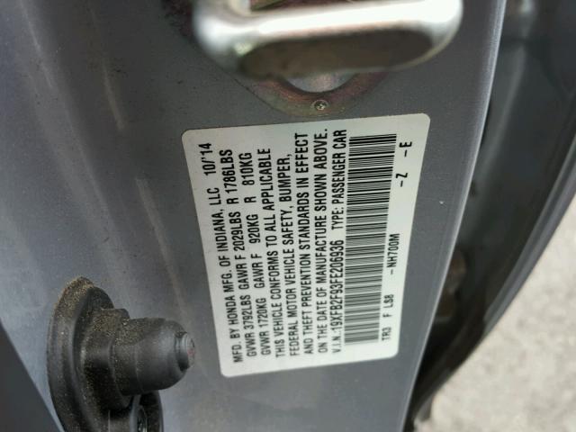 19XFB2F93FE206936 - 2015 HONDA CIVIC EXL SILVER photo 10