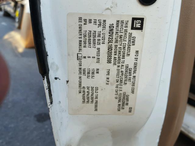 1GNDV23L16D208398 - 2006 CHEVROLET UPLANDER L WHITE photo 10
