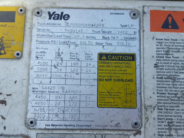 GLP050RDNUAE086 - 1989 YALE FORKLIFT WHITE photo 10