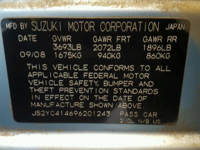 JS2YC414696201243 - 2009 SUZUKI SX4 SPORT BLUE photo 10