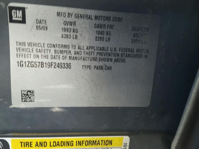 1G1ZG57B19F249336 - 2009 CHEVROLET MALIBU LS 石墨色 照片 10