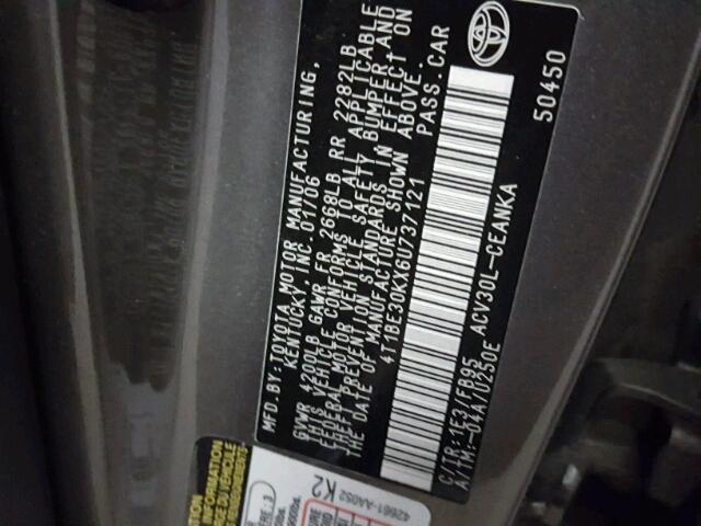 4T1BE30KX6U737121 - 2006 TOYOTA CAMRY LE GRAY photo 10