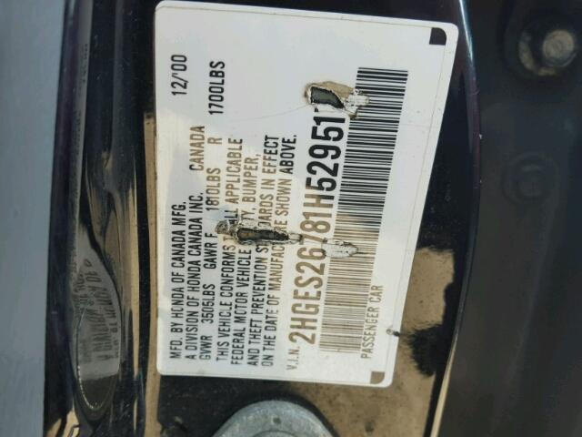 2HGES26781H529517 - 2001 HONDA CIVIC EX BLACK photo 10