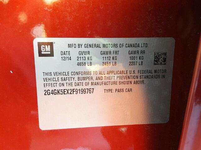 2G4GK5EX2F9199767 - 2015 BUICK REGAL RED photo 10