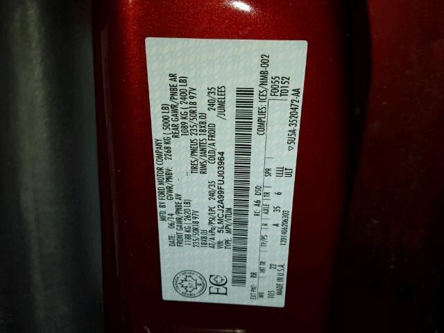 5LMCJ2A99FUJ03964 - 2015 LINCOLN MKC 红色 照片 10