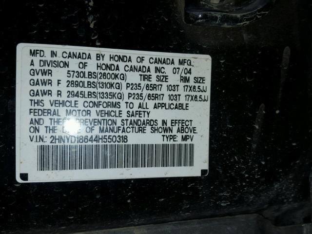 2HNYD18644H550318 - 2004 ACURA MDX TOURIN BLACK photo 10