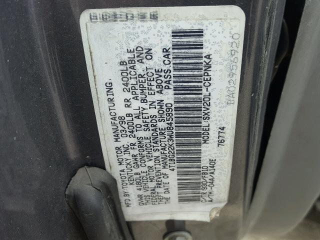 4T1BG22K3WU845890 - 1998 TOYOTA CAMRY CE GRAY photo 10