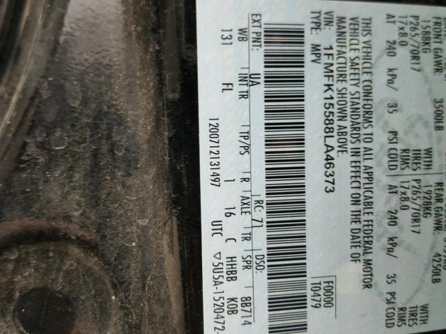 1FMFK15588LA46373 - 2008 FORD EXPEDITION BLACK photo 10