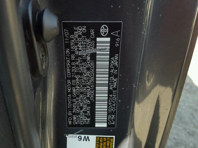 JTKDE167380260281 - 2008 SCION TC BLACK photo 10