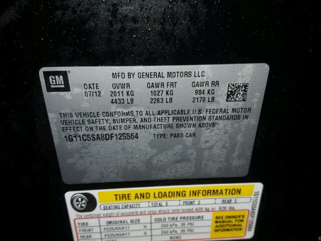 1G11C5SA8DF125564 - 2013 CHEVROLET MALIBU 1LT 黑色 照片 10