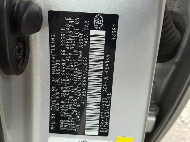 4T1BE46K99U323832 - 2009 TOYOTA CAMRY BASE SILVER photo 10