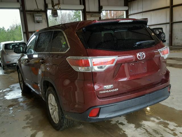 5TDZKRFH8GS170763 - 2016 TOYOTA HIGHLANDER MAROON photo 3