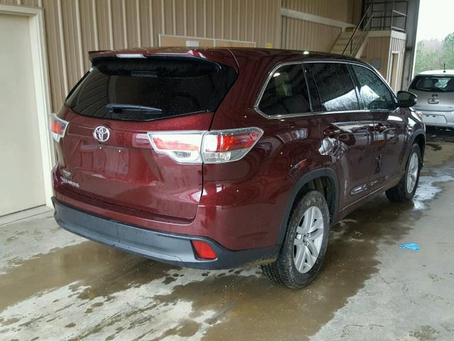 5TDZKRFH8GS170763 - 2016 TOYOTA HIGHLANDER MAROON photo 4