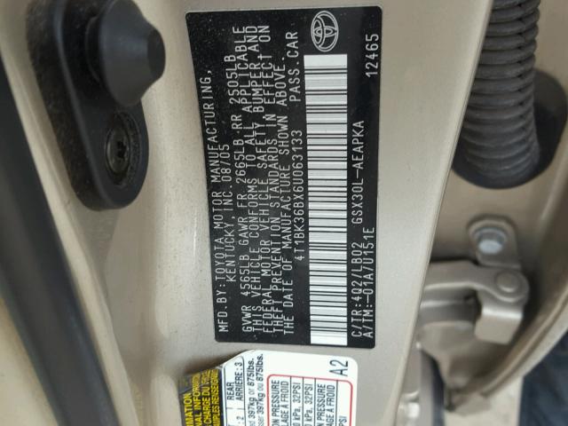 4T1BK36BX6U063133 - 2006 TOYOTA AVALON XL GOLD photo 10