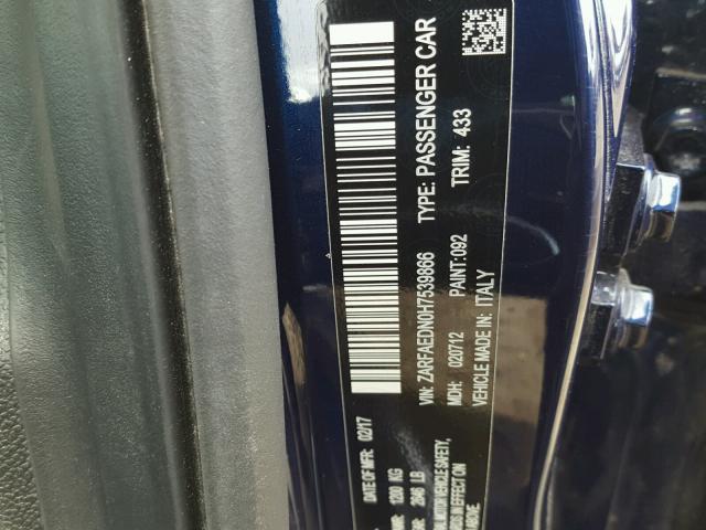 ZARFAEDN0H7539866 - 2017 ALFA ROMEO GIULIA Q4 蓝色 照片 10