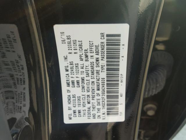 1HGCR2F36GA246606 - 2016 HONDA ACCORD LX BLACK photo 10