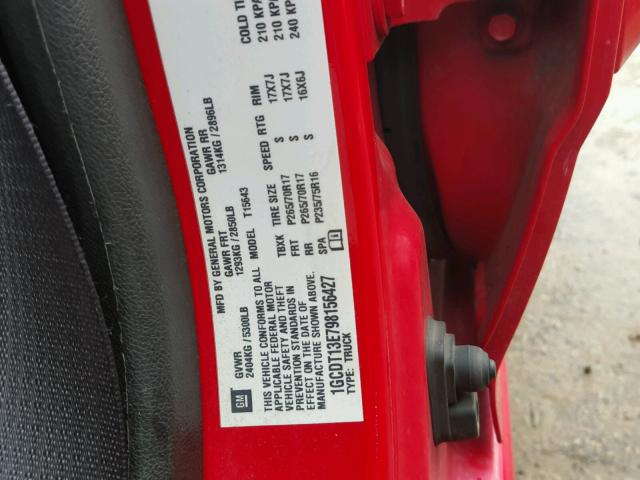 1GCDT13E798156427 - 2009 CHEVROLET COLORADO RED photo 10