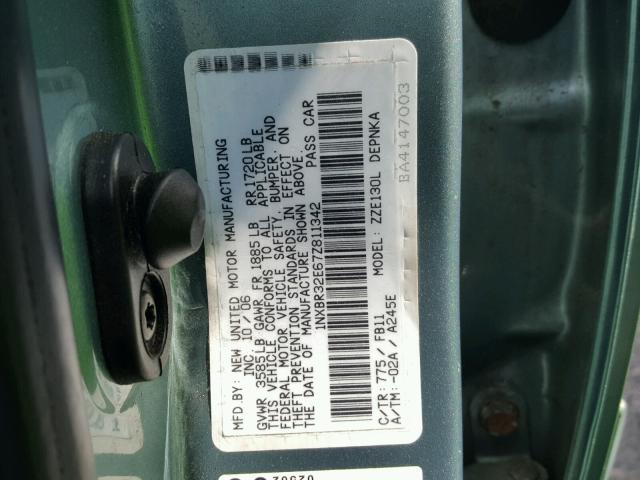 1NXBR32E67Z811342 - 2007 TOYOTA COROLLA CE BLUE photo 10