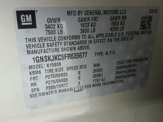 1GNSKJKC5FR635677 - 2015 CHEVROLET SUBURBAN K SILVER photo 10