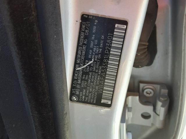 WBAFA53581LP23801 - 2001 BMW X5 3.0I SILVER photo 10