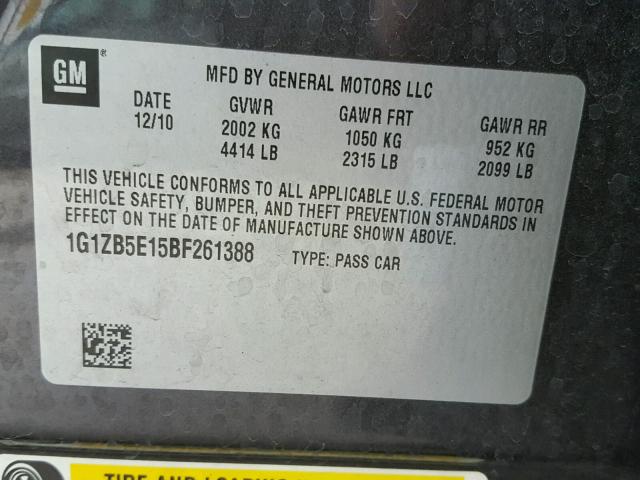 1G1ZB5E15BF261388 - 2011 CHEVROLET MALIBU LS GRAY photo 10