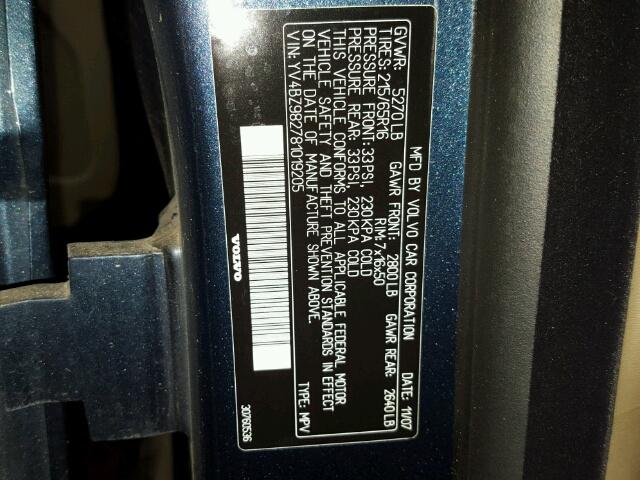 YV4BZ982781019205 - 2008 VOLVO XC70 BLUE photo 10