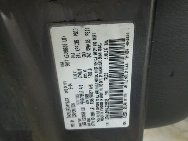 1D7HA18N84J220532 - 2004 DODGE RAM 1500 S GRAY photo 10