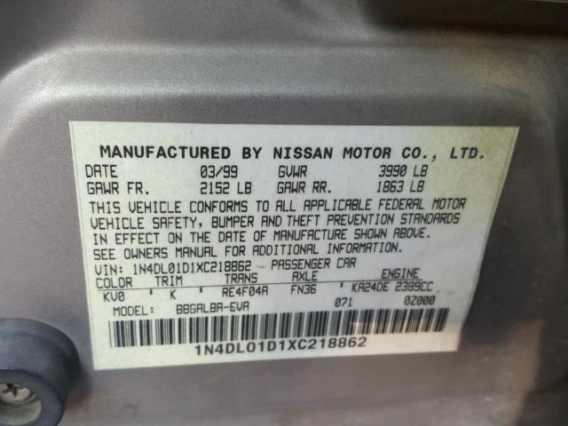 1N4DL01D1XC218862 - 1999 NISSAN ALTIMA XE TAN photo 10