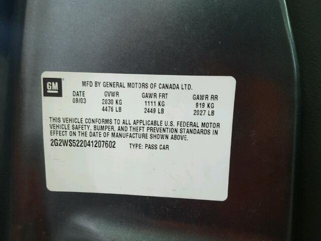 2G2WS522041207602 - 2004 PONTIAC GRAND PRIX GRAY photo 10