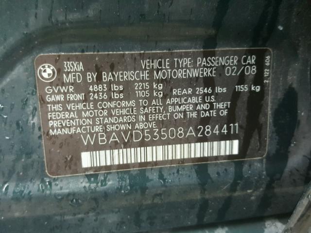 WBAVD53508A284411 - 2008 BMW 335 XI GREEN photo 10