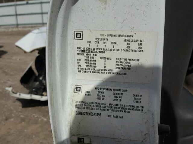 1G2NE52T8XC571096 - 1999 PONTIAC GRAND AM S თეთრი ფოტო 10