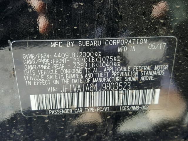 JF1VA1A64J9803523 - 2018 SUBARU WRX BLACK photo 10