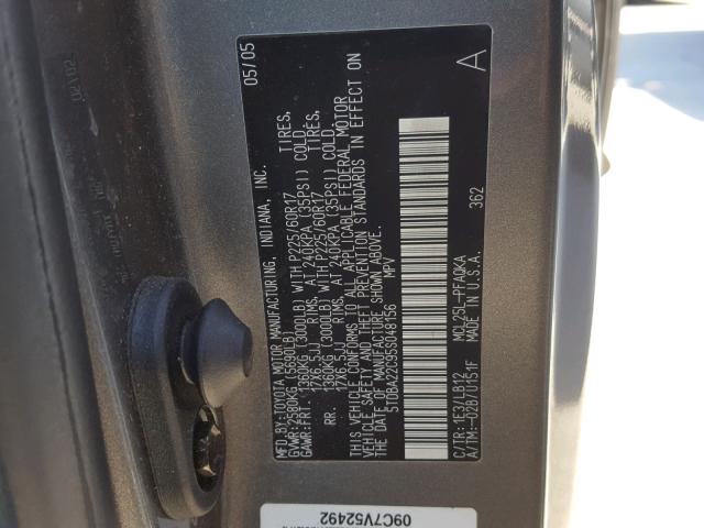 5TDBA22C95S048156 - 2005 TOYOTA SIENNA XLE GRAY photo 10