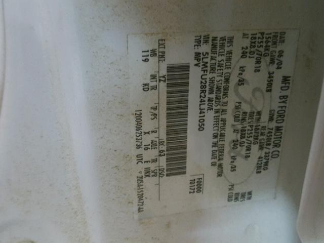 5LMFU28R24LJ41050 - 2004 LINCOLN NAVIGATOR WHITE photo 10