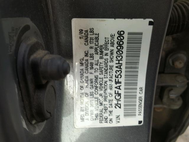 2HGFA1F53AH309606 - 2010 HONDA CIVIC LX GRAY photo 10