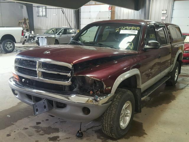 1B7GG2AX9YS602767 - 2000 DODGE DAKOTA QUA BURGUNDY photo 2