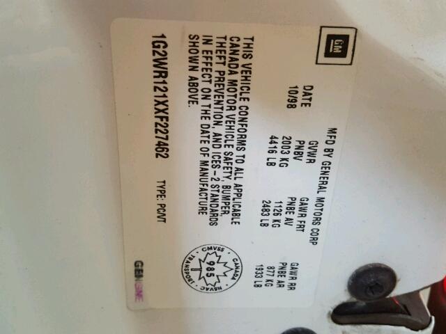 1G2WR121XXF227462 - 1999 PONTIAC GRAND PRIX Ağ foto 10