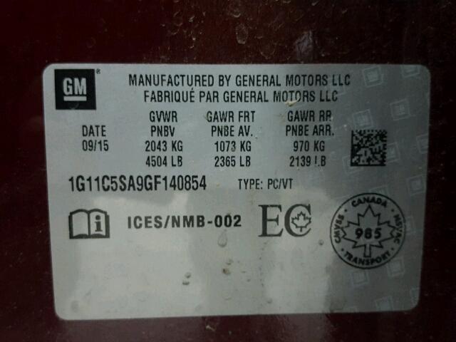1G11C5SA9GF140854 - 2016 CHEVROLET MALIBU LIM 栗色 照片 10