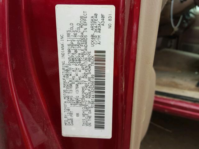 5TBBT44182S266109 - 2002 TOYOTA TUNDRA ACC RED photo 10