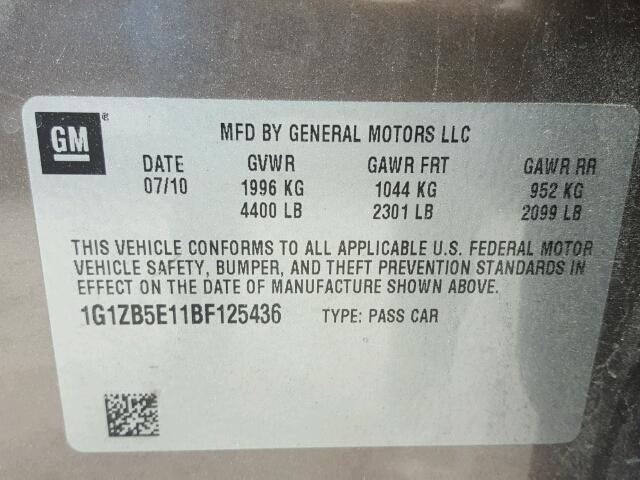 1G1ZB5E11BF125436 - 2011 CHEVROLET MALIBU LS BROWN photo 10