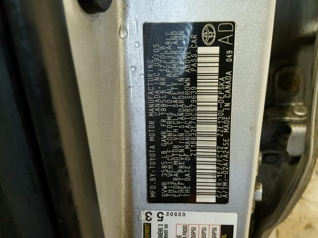 2T1BR32E76C579639 - 2006 TOYOTA COROLLA CE SILVER photo 10